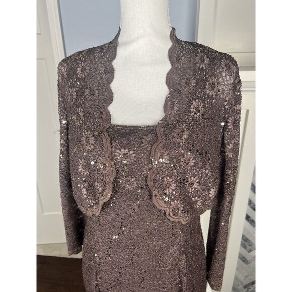 Alex Evenings Brown Lace Sequin Dress & Jacket NWT Sz 12 Formal/Wedding/Cocktail - Picture 5 of 15